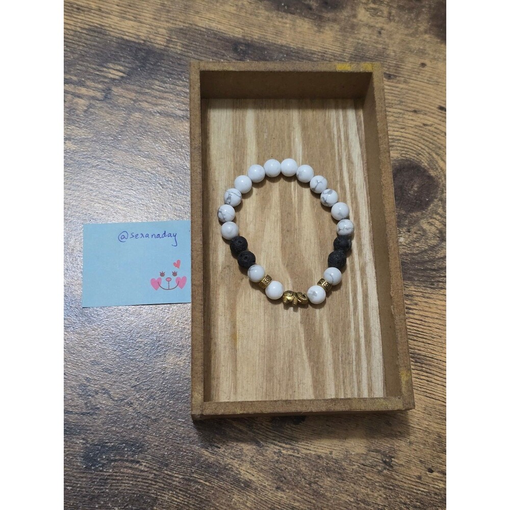 White Howlite and Black Lava Stone Bracelet